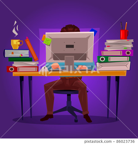 Vector illustration of a man working on the computer 86023736