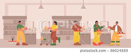 People use self service payment in supermarket People use self service payment in supermarket 86024889