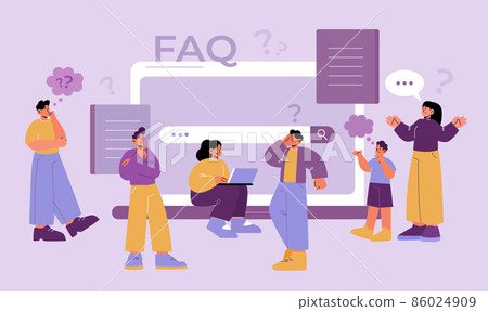 Pensive people and FAQ page on laptop 86024909