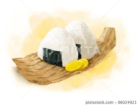 竹皮上美味飯糰的水彩風格插圖/背景 竹皮上美味飯糰的水彩風格插圖/背景 86024921