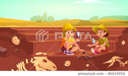 Kids do excavation fossil dinosaurs 86024958