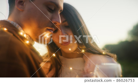 Couple Valentines day in the night with led strip lights 86026753