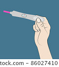 Two line pregnancy test and hand. 86027410