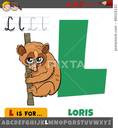 letter L from alphabet with cartoon loris animal character 86028182
