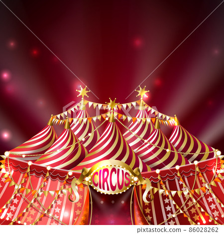 Vector red background with striped circus tent 86028262