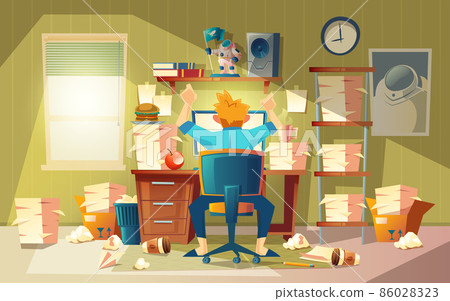Vector cartoon deadline concept with freelancer, worker 86028323