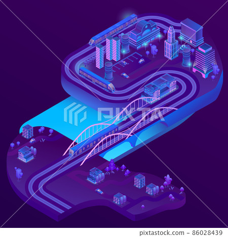 Vector 3d isometric railway station, roads infrastructure Vector 3d isometric railway station, roads infrastructure 86028439