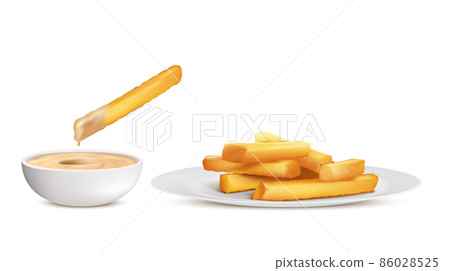 Vector golden french fries, fried potato chips Vector golden french fries, fried potato chips 86028525