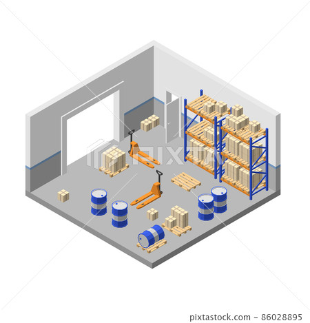 Vector 3d isometric storage, factory warehouse, storehouse 86028895