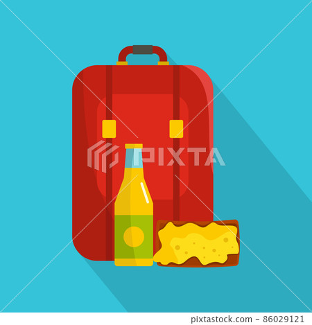 Lunch in backpack icon, flat style Lunch in backpack icon, flat style 86029121
