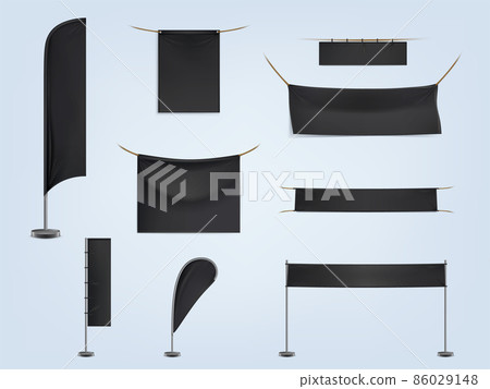 Vector set of black blank textile banners Vector set of black blank textile banners 86029148