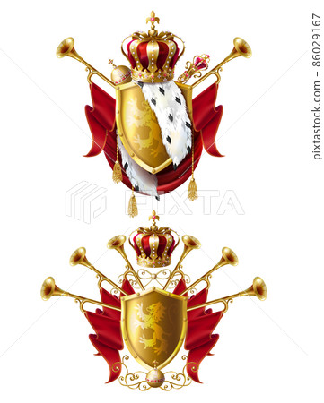 Royal crowns, scepter and orb realistic vector set 86029167