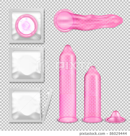 Studded condoms with packing realistic vector set 86029444