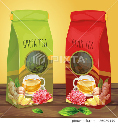 Bright paper packaging for tea hand drawn vector 86029459