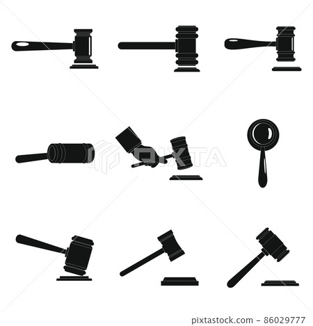Judge hammer icons set, simple style Judge hammer icons set, simple style 86029777