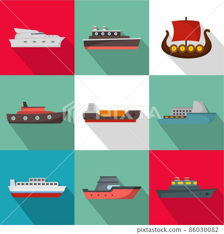 Sea boat icons set, flat style 86030082