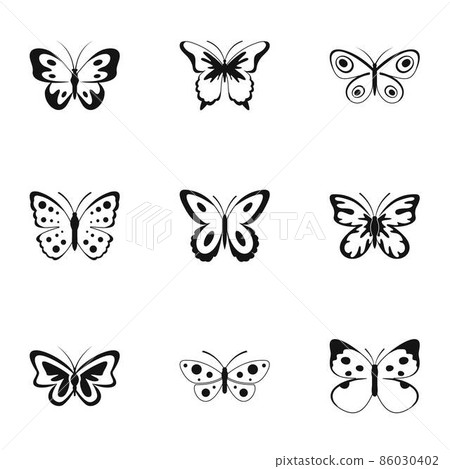 Beautiful butterfly icons set, simple style Beautiful butterfly icons set, simple style 86030402