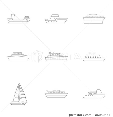 Speedboat icons set, outline style 86030455