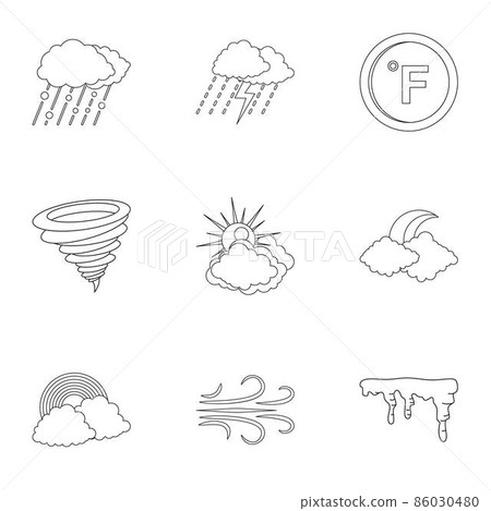 Weatherboard icons set, outline style 86030480