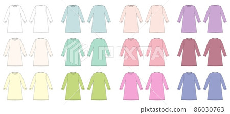 Set of nightdress technical sketch. Cotton chemise for woman collection. Nightdress illustration 86030763