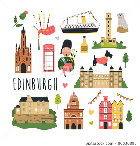 Tourist abstract design with famous destinations and landmarks of Edinburgh. 86030893
