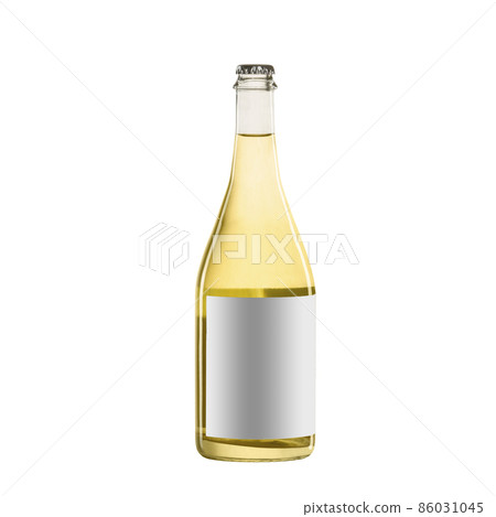 white yellow wine bottle with blank label isolated on white background. white yellow wine bottle with blank label isolated on white background. 86031045