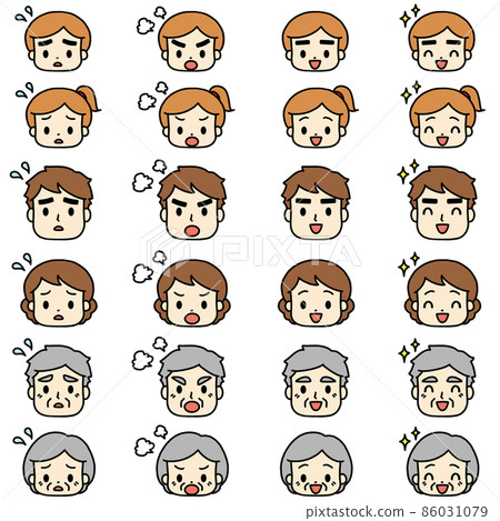 Illustrations of various facial expressions of the family Illustrations of various facial expressions of the family 86031079