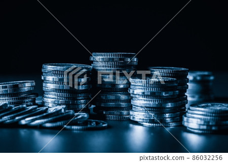 Pile of gold coins stack in finance treasury deposit bank account for saving Pile of gold coins stack in finance treasury deposit bank account for saving 86032256