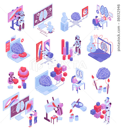 Artificial Intelligence Art Isometric Set 86032946
