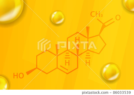 Pregnenolone chemical formula. Pregnenolone 3D Realistic chemical molecular structure 86033539