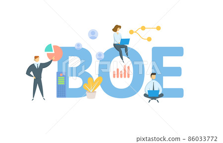 BOE, Basis of Estimate. Concept with keyword, people and icons. Flat vector illustration. Isolated on white. 86033772
