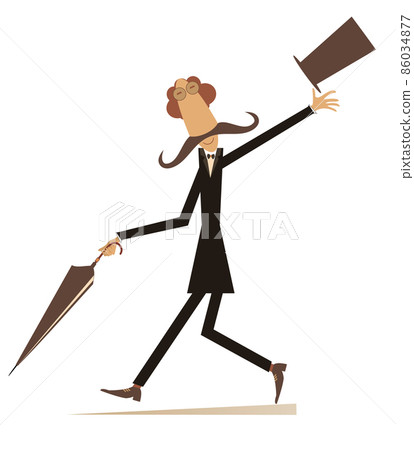 Walking mustache man in the top hat isolated... - Stock Illustration ...