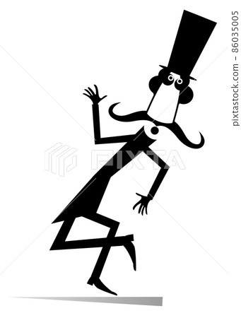 Dancing long mustache man in the top hat isolated illustration. Cartoon long mustache dancer in the top hat black on white illustration Dancing long mustache man in the top hat isolated illustration. Cartoon long mustache dancer in the top hat black on white illustration 86035005