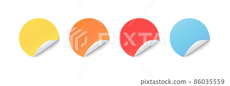 Paper round sticker with peeling corner and shadow Paper round sticker with peeling corner and shadow 86035559