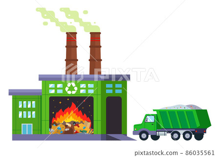 waste incineration plant. truck delivers unsorted garbage for recycling. 86035561