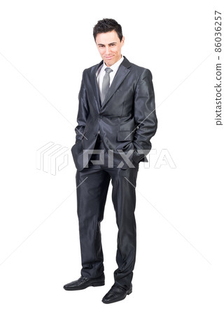 Tempting man in elegant suit. White background. 86036257