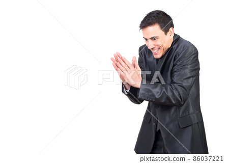 Evil man in elegant suit rubbing hands Evil man in elegant suit rubbing hands 86037221
