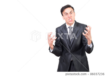 Hysterical man in formal suit in studio 86037236
