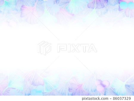 Gradation background material that the watercolor painting of colorful ginkgo deciduous leaves becomes white from top to bottom to the center Blue system Horizontal Other colors available 86037329