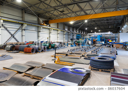 Metal sheet profile forming machine, process of making steel tile for roof, industrial manufacturing 86037604