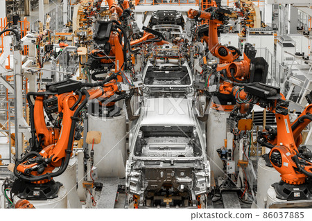 Photo of automobile production line. Modern car assembly plant. Modern and high-tech automotive 86037885
