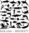 sea animals silhouettes collection - vector 86038377