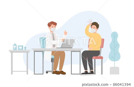 男子的病人在醫生辦公室醫療諮詢或診斷治療,醫療保健概念,護理與醫護人員 86041394