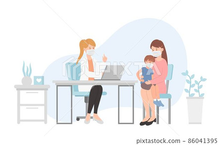 孩子與母親的病人在醫生辦公室醫療諮詢或診斷治療,醫療保健概念,護理與醫護人員 86041395