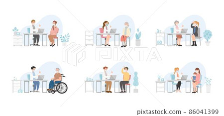Set of man and woman patient in doctor office for medical consultation or diagnosis treatment, healthcare concept, nursing and medical staff 86041399