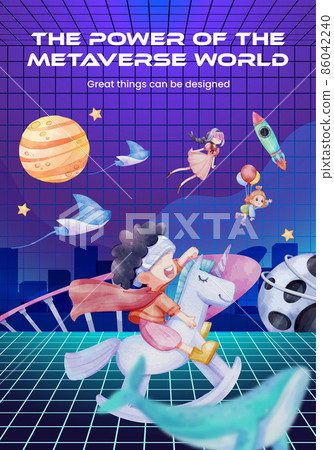 Poster template with metaverse technology concept,watercolor style Poster template with metaverse technology concept,watercolor style 86042240