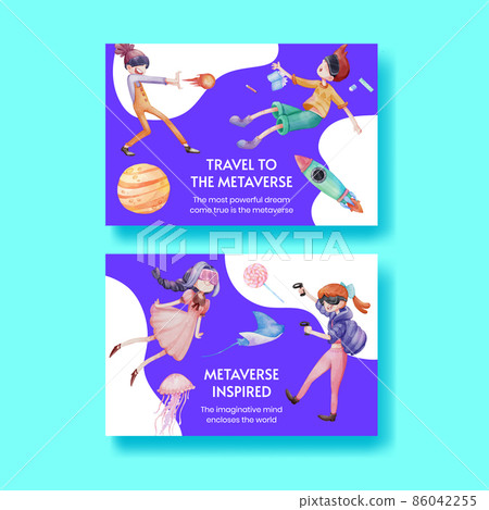 Facebook template with metaverse technology concept,watercolor style 86042255