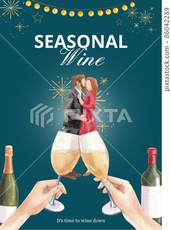 Poster template with wine party concept,watercolor style Poster template with wine party concept,watercolor style 86042289