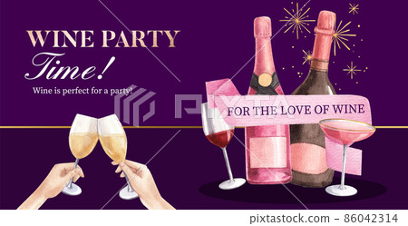 Billboard template with wine party concept,watercolor style 86042314