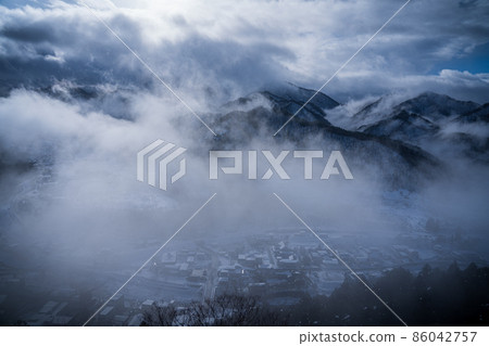 View from Yamadera Godaido Winter snow scene (Yamagata City, Yamagata Prefecture) 86042757